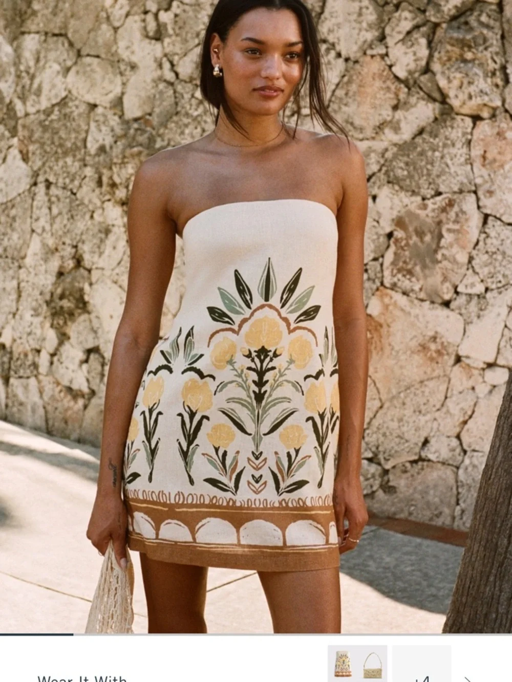 Strapless Linen-Blend Skort with Yellow Floral - Picture 3 of 3